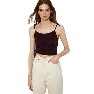 Trendyol Dames slim fit basic vierkante kraag gebreide blouse shirt, donkerbruin, M