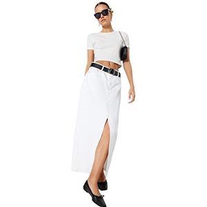 Trendyol Witte Maxi-Denimrok Met Split Twoss23Et00290