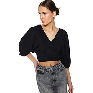 Trendyol Dames Regular fit Basic V-hals gebreide blouse, Zwart, XL, Zwart, XL