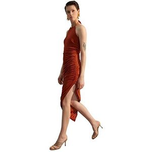 Trendyol Vrouw Asymmetrische Regular fit gebreide jurk, kaneel, M, Kaneel, M