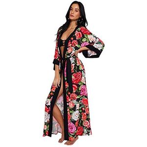 Trendyol Kimono et caftan pour femme - Noir - Coupe décontractée, Noir-multicolore, 42