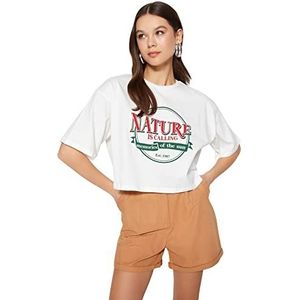Trendyol Dames vrouw relaxed fit basic ronde hals gebreid T-shirt, Wit, S