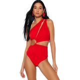 Trendyol Khaki One Shoulder Tunnel Cut Out/Vensterd Regular Core Badpak Tbess23Ma00206