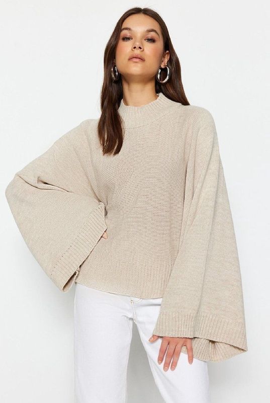 Trendyol - Twoaw23Kz01838 - Gebreide Trui - Rood - Met Wijde Spaanse Mouwen En Patroon