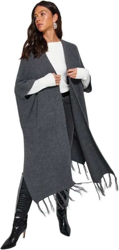 Trendyol - Cardigan - Grijs - Acrylique 93% - Polyester 7%