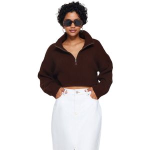 Trendyol Regular sweater voor dames, rechte lange mouwen, bruin, L
