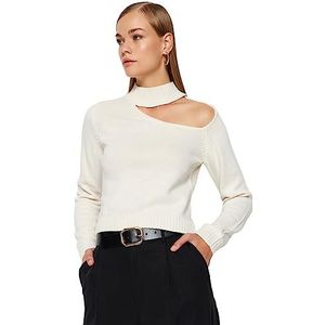 Trendyol FeMan Regular fit Basic Staande kraag gebreide trui, ecru, M, Ecru, M
