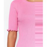 Trendyol - Geribbelde Blouse - Grijs - Elastische Gebreide Blouse Met Ronde Hals