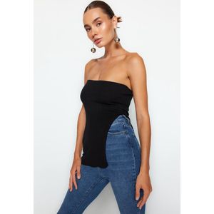 Trendyol - Strapless Blouse - Zwart - Premium Garen - Met Splitdetail