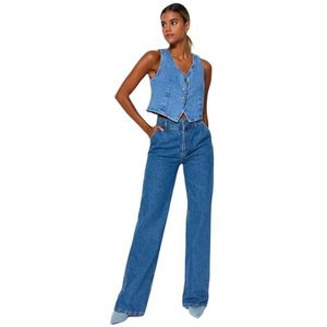 Trendyol Dames Gerade Weites Bein Hohe Taille Jeans, Blauw, 34