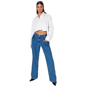 Trendyol Dames Wohnung Weites Bein Hohe Taille Jeans, Blauw, 32
