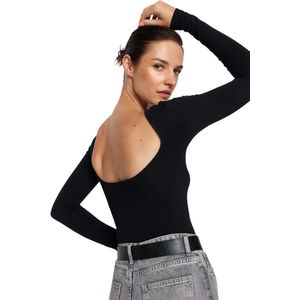 Trendyol Getailleerde Blouse Van Zwart Katoen Met Stretch En Decolleté Twoaw24Bz00160