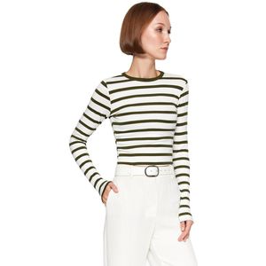 Trendyol Zwart Gestreepte Premium Viscose Zachte Stof Aansluitende Crop Rekbare Gebreide Blouse Twoaw24Bz00048