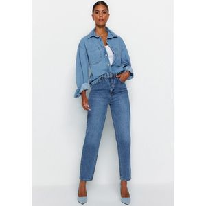 Trendyol Dames Gerade Mama Hohe Taille Jeans, Blauw, 34