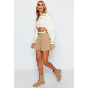 Trendyol Zwarte Geplooide Mini-Geweven Rok Met Dubbel Riemdetail Twoaw24Et00079