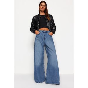 Trendyol - Twoaw24Je00350 - Palazzo Jeans - Zwart - Hoge Taille - Extra Wijde Pijp