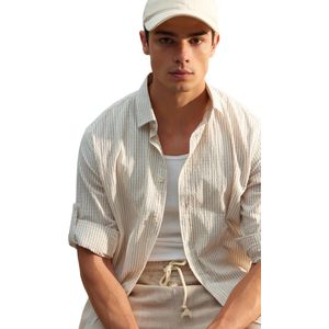 Trendyol - Premium - Camel - Linnenmix Gestreept Overhemd