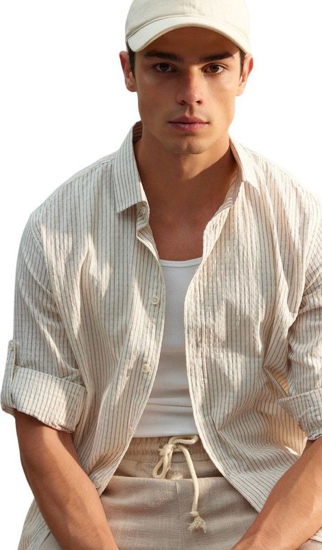 Trendyol - Premium - Camel - Linnenmix Gestreept Overhemd