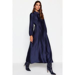 Trendyol Marineblauwe Taille Brit Satijnen Avondjurk Tctss23Db00037