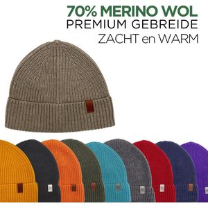 Norfolk - 70% Merino wol Muts - Premium Gebreide Muts - Wintersport Muts - Taupe / Licht Bruin - Norwick