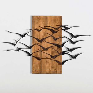 Wanddecoratie - 86x58 cm - Hout/Metaal - Vogels
