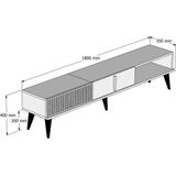 TV Meubel - Milan in Walnoot Zwart - Ruim Formaat van 35x180x40 cm - Stijlvolle TV-Kast