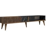 TV Meubel - Milan in Walnoot Zwart - Ruim Formaat van 35x180x40 cm - Stijlvolle TV-Kast