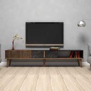 TV Meubel - Milan in Walnoot Zwart - Ruim Formaat van 35x180x40 cm - Stijlvolle TV-Kast