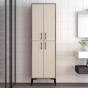 EMOB - Multifunctionele kast Woody Fashion | 60 x 35 x 200 cm | Walnut Cream - Emob - Hoge kasten - Bruin; Beige - Melamine; Spaanplaat - Hoge kasten - Op voorraad