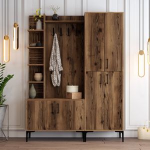Viyana - Garderobemeubel - Walnoot - Melamine - Ruimte voor Jassen en Schoenen
