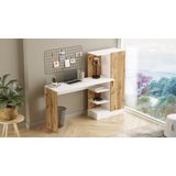 MILARIA - Bureau - Naturel en Wit - Spaanplaat - 2 Planken - 1 Kast