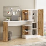 MILARIA - Bureau - Naturel en Wit - Spaanplaat - 2 Planken - 1 Kast