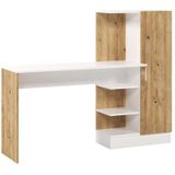MILARIA - Bureau - Naturel en Wit - Spaanplaat - 2 Planken - 1 Kast