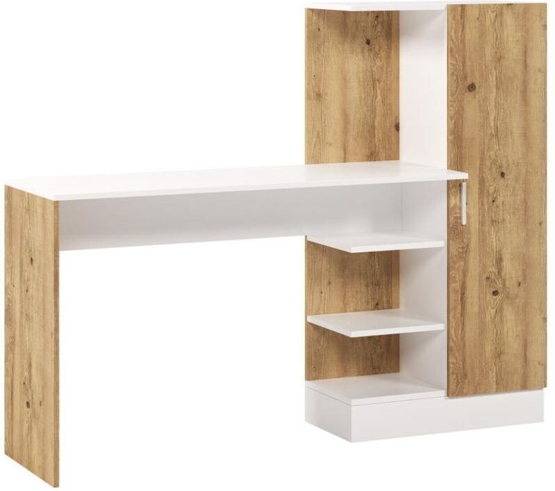 MILARIA - Bureau - Naturel en Wit - Spaanplaat - 2 Planken - 1 Kast