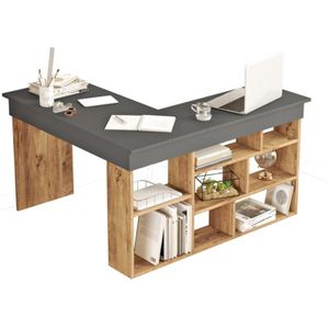 LILEUL - Hoekbureau - Antraciet en Houtlook - Spaanplaat