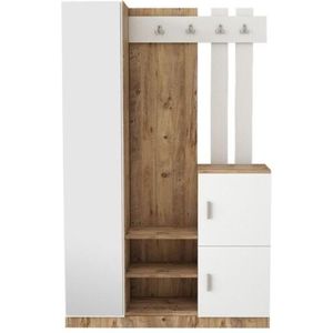 Halmeubel met 3 deuren en 1 spiegel - Wit en houtlook - MIROTA
