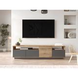 Tv-meubel met 4 deuren en 2 planken - Licht naturel en antraciet - CEDONA L 180 cm x H 44.6 cm x D 44.5 cm