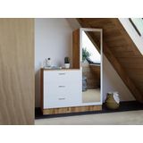 Kast met 3 lades en element met spiegel - Wit en houtlook - VITORIO