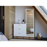 Kast met 3 lades en element met spiegel - Wit en houtlook - VITORIO