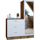 Kast met 3 lades en element met spiegel - Wit en houtlook - VITORIO