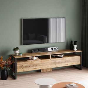 Emob- TV Meubel Modern TV-meubel met Melamine coating | Atlantic Pine | 100% Spaanplaat | x56x35,5 - 180cm - Bruin; Zwart