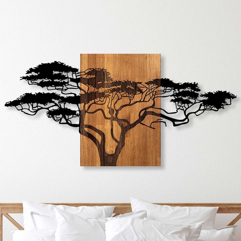 Woondecoratie - Houten Wandaccessoire - Zwart Walnoot - Afmetingen 144x3x70cm