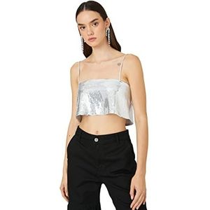 Koton Dames Geplooide Torsolette Vierkante Nek Dunne Strappy, zilver (038), S