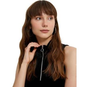 Koton Tanktop voor dames, hoge hals, mouwloos, halve rits, detail, zwart (999), XL