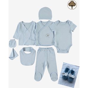 Organic 8-delige baby newborn kledingset jongens - Fopspeenkoord cadeau - Newborn set - Babykleding - Babyshower cadeau - Kraamcadeau
