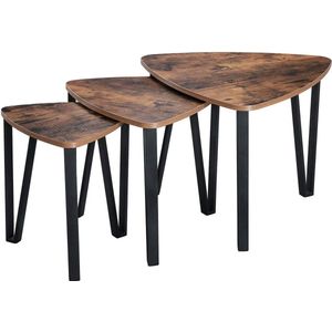 AZURU - Bijzettafel - Set van 3 - Hout - Metaal - Industriële Stijl