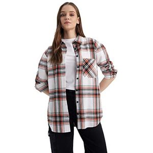 DeFacto Dameshemd van katoenweefsel met lange mouwen, koraalrood, XS