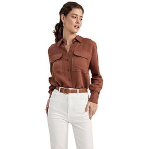 DeFacto Dameshemd van katoenweefsel met lange mouwen, bruin, S