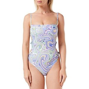 Dagi Dames Fashion, strapless One Piece Zwempak, Lila - Groen, 36