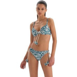 Dagi Haut de bikini triangle large tendance pour femme, Vert - Écru, 42